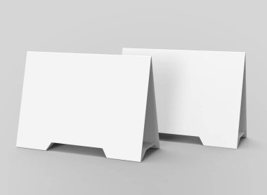 Boş tablo çadır, 3d render tablosu kartı ayarla mockup tasarım kullanımlar için kağıt üçgen kartı iş toplantısı veya Restoran Menü