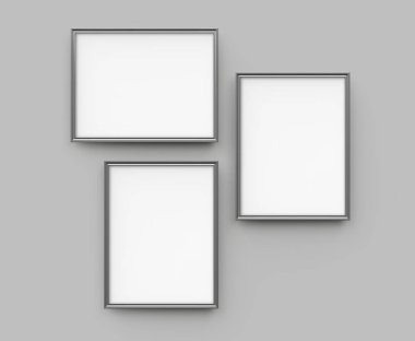 Gri resim çerçeve, 3d render ince koleksiyonu ile Dekoratif kullanımlar için boş yer