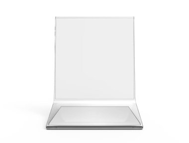 Akrilik stand mockup, 3d render şeffaf masa standı Restoran Menü veya ürün sayfaları için kullanır