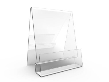 Akrilik tutucu mockup, 3d render şeffaf tablo raf