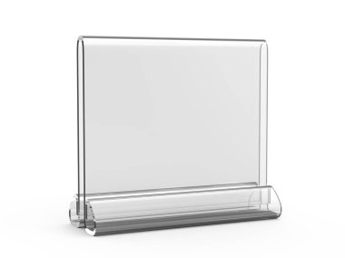 Akrilik stand mockup, 3d render şeffaf masa standı, stand kare
