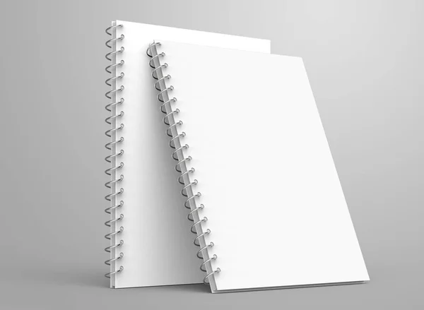 Mockup Bloco Notas Branco Cadernos Espirais Suporte Renderização Configurados Com — Fotografia de Stock