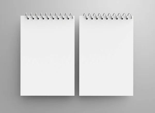 トップ ビューのデザイン用の空スペースで空白のメモ帳のモックアップ レンダリング スパイラル ノート セットします — ストック写真