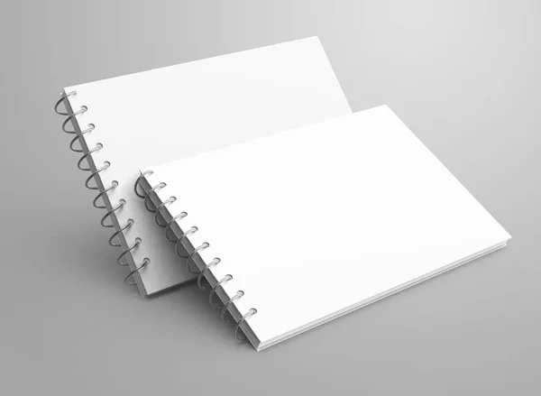 空白のメモ帳の実物大模型 設計のための空スペースで設定 レンダリング スパイラル ノートを使用して 空気中に浮遊 — ストック写真