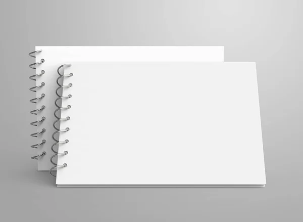 空白のメモ帳の実物大模型 のレンダリング スタンド スパイラル ノート設計用途のための空スペースで設定 — ストック写真