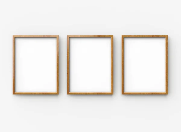 木製の写真フレーム 装飾的な使用のための空のスペースで レンダリング空白の薄いフレーム コレクション — ストック写真