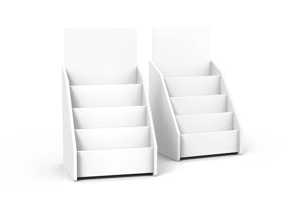 Cardboard Tabletop Rack Render White Stand Set Brochures Sheets — Stock Photo, Image