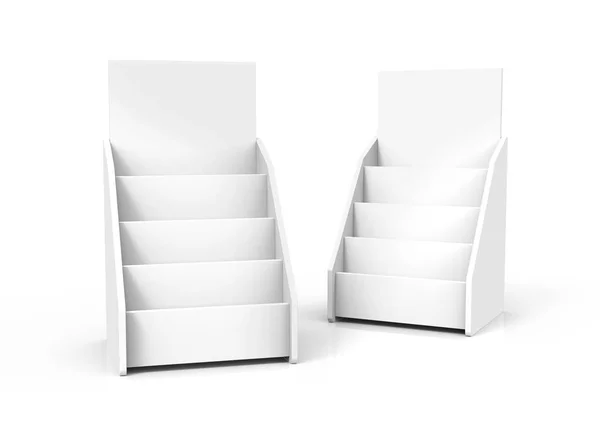 Cardboard Tabletop Rack Render White Stand Set Brochures Sheets — Stock Photo, Image