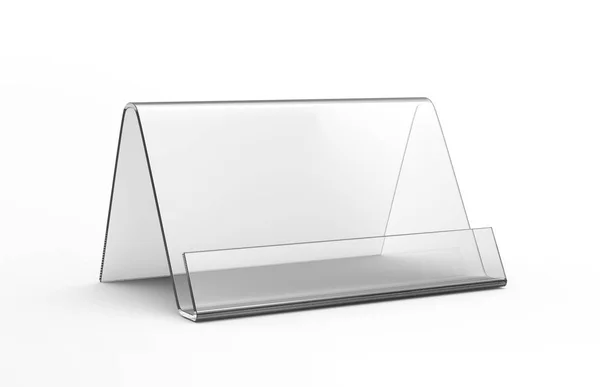 アクリル スタンドのモックアップ レンダリング透明テーブル スタンド 三角形の形状 — ストック写真