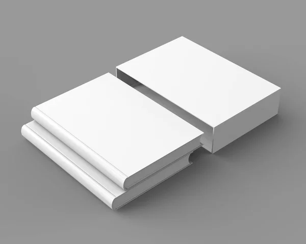 Livro em branco com tampa de caixa de papelão — Fotografia de Stock