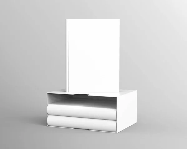 Livre Blanc Avec Couvercle Boîte Carton Ensemble Livres Cas Rendu — Photo