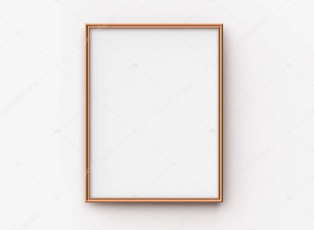 Wooden picture frame, 3d render blank thin frame with empty space for decorative uses