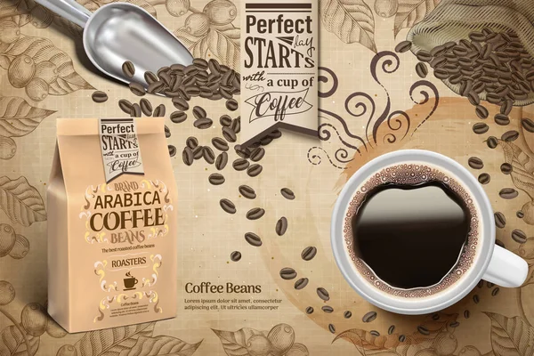 Объявления о кофе в фасоли Арабика — стоковый вектор