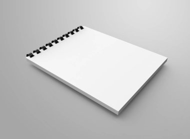 Tasarım için boş alan ile açık defter spiral not defterinde 3d render kullanır