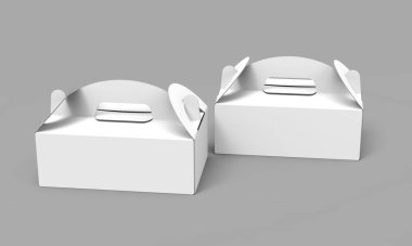 Paket servisi olan restoran karton kutu saplı, 3d ayarla boş kağıt kutuları render tasarım kullanımları