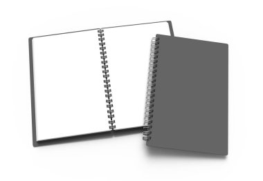 Spiral defter 3D render, Açık not defterleri ile tasarım kullanımlar için boş alanı ayarla