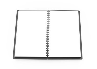Tasarım için boş alan ile açık defter spiral not defterinde 3d render kullanır