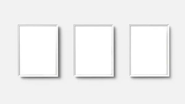 stock image White picture frame, 3d render thin frame set with empty space for decorative uses