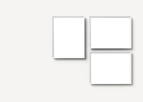 Білі Рамки Зображень Візуалізація Тонких Кадрів Встановлених Порожнім Простором Декоративного — стокове фото