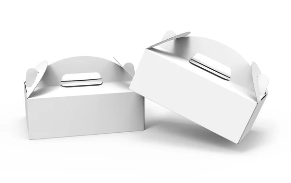带手柄的外卖纸箱盒 为设计使用而设置3D 的空白纸盒 — 图库照片
