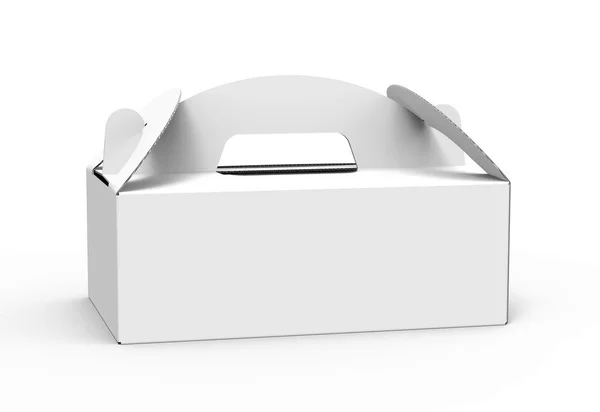 Caja Cartón Para Llevar Con Asa Caja Papel Blanco Render —  Fotos de Stock