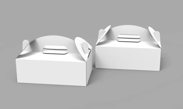 テイクアウト カートン ボックス ハンドルを空の紙箱セットを でデザイン用レンダリングします — ストック写真