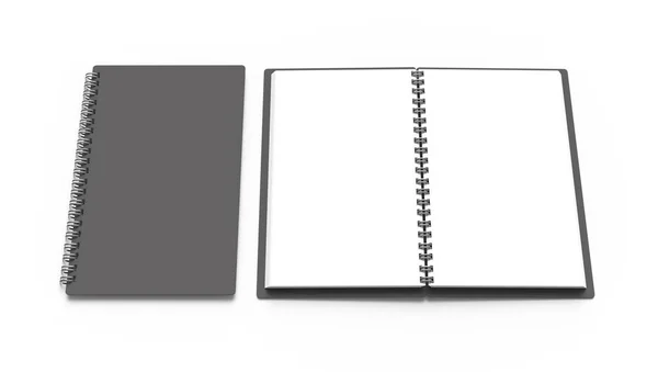 スパイラル ノート表示 開いているノートブックの設計用途のための空スペースで設定 — ストック写真