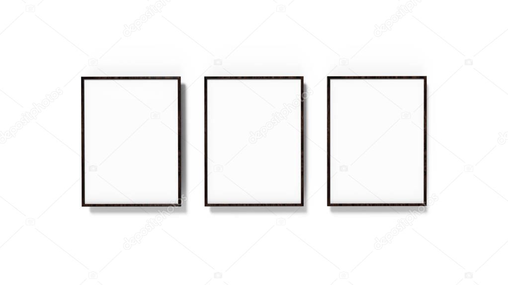 Black picture frame, 3d render thin frames set with empty space for decorative uses
