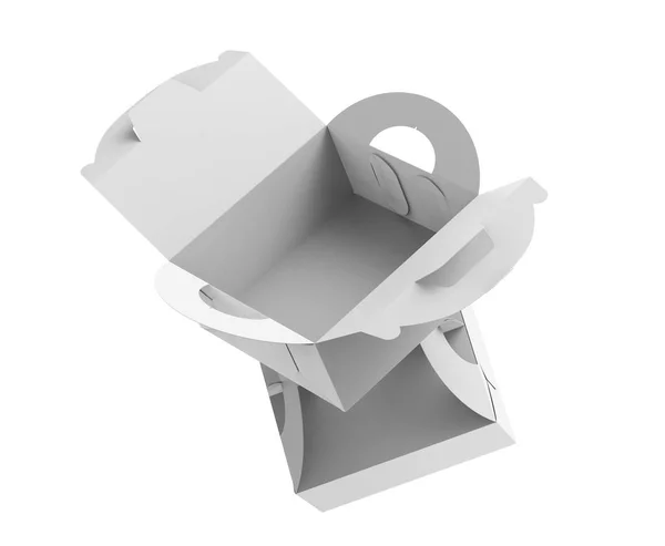 带手柄的白盒 礼品或食品纸盒套装3D 渲染为设计用途 浮动盒 — 图库照片