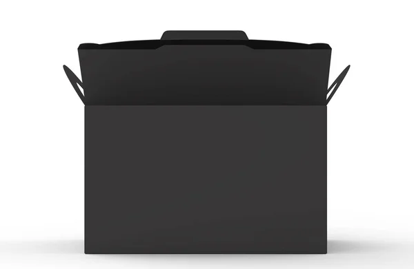 Caja Cartón Negro Abierta Aislada Con Mango Ilustración Sobre Fondo —  Fotos de Stock