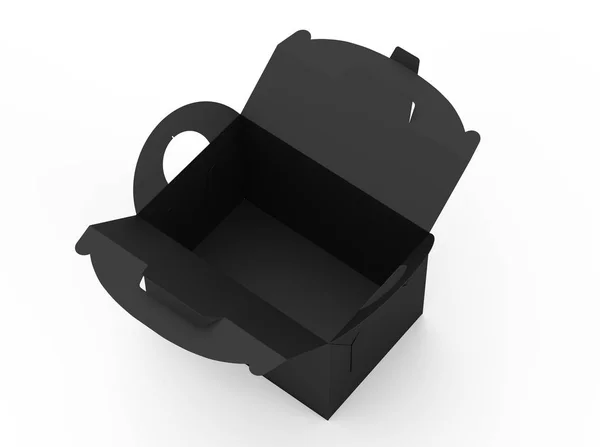 Isolated Open Black Carton Box Handle Illustration White Background Elevated — Stock Photo, Image