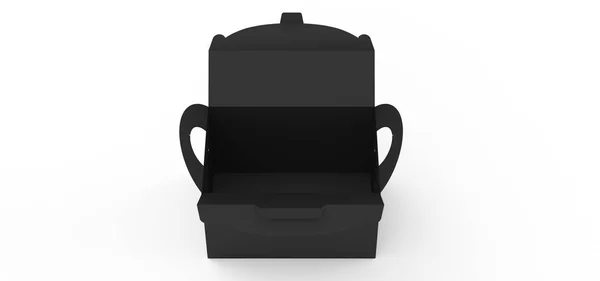 ハンドルを白い背景に アングルの 図で分離オープン黒箱 — ストック写真