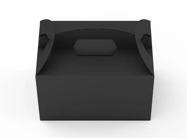 Caja Cartón Negro Aislado Con Mango Ilustración Sobre Fondo Blanco — Foto de Stock