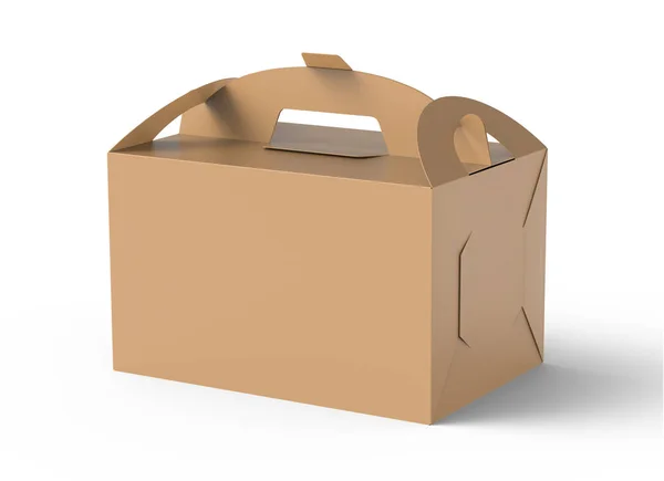 Kraft box with handle, gift or food carton package in 3d render for design uses