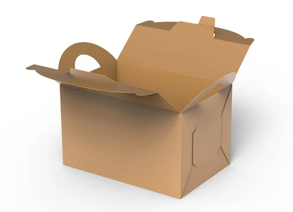 Kraftbox Mit Griff Geöffnetem Geschenk Oder Lebensmittelkarton Render Für Designzwecke — Stockfoto