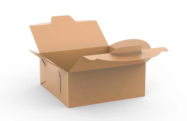 Kraft Doos Met Handvat Open Cadeau Karton Voedselpakket Render Voor — Stockfoto