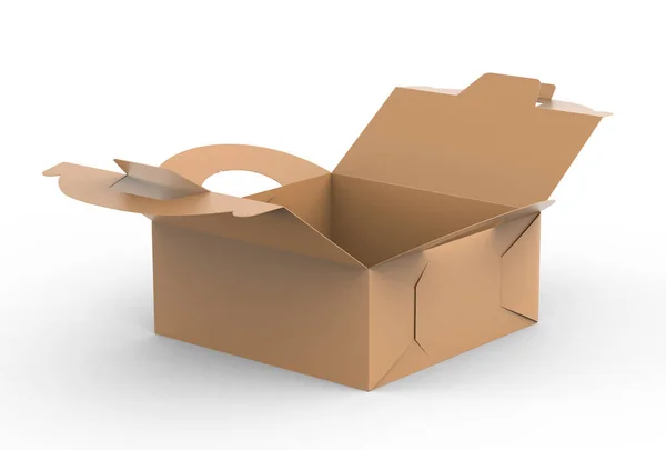 Kraftbox Mit Griff Geöffnetem Geschenk Oder Lebensmittelkarton Render Für Designzwecke — Stockfoto