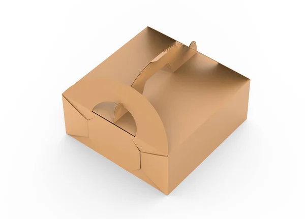 Kraft Box Handle Elevated View Gift Food Carton Package Render — Stock Photo, Image