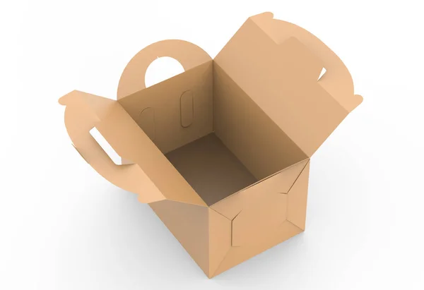 带手柄的卡拉服箱 礼品或食品纸盒包装的高架视图 用于设计用途 — 图库照片