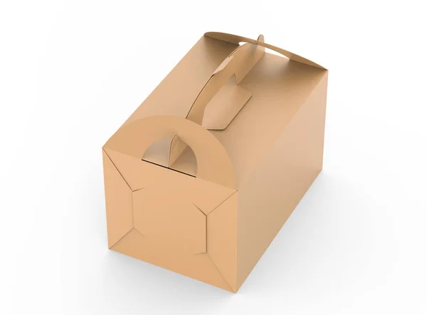 Kraft Box Handle Elevated View Gift Food Carton Package Render — Stock Photo, Image