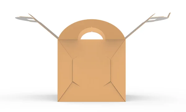 卡拉服箱与手柄 礼品或食品纸箱包装在3D 渲染设计用途 侧面视图 — 图库照片