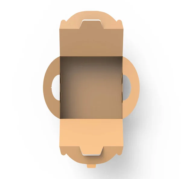ハンドル ギフトまたは食品カートン パッケージ クラフト ボックス デザイン用レンダリング トップ ビューを開くボックス — ストック写真