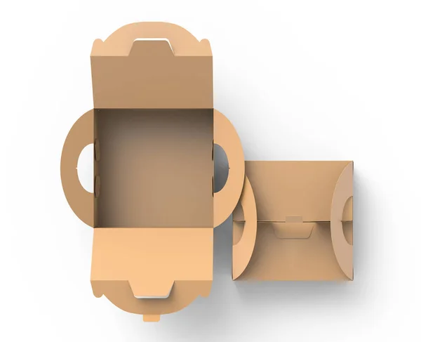 クラフト ボックスのハンドル ギフトまたは食品カートン パッケージ上面図設計用 レンダリングに設定 — ストック写真