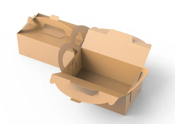 Kraft Box Handle Open Gift Food Carton Package Render Design — Stock Photo, Image