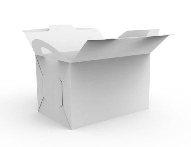 3d render tasarım kullanımlar için kolu, hediye veya gıda karton paketinde ile boş açık Anmalık kutular