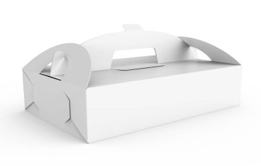 3d render tasarım kullanımlar için kolu, hediye veya gıda karton paketinde boş kağıt kutusu