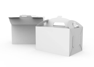 Boş kağıt kutusu tutamacını, hediye veya gıda karton paketi ile 3d render tasarım kullanımlar için set