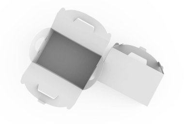 Boş kağıt kutusu 3d ayarla tutamacını, hediye veya gıda karton paketi ile render tasarım kullandığı Üstten Görünüm