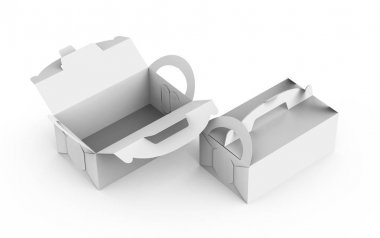 3d ayarla tutamacını, hediye veya gıda karton paketi ile boş kutu render tasarım kullanımlar için yükseltilmiş görünümü