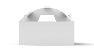 Beyaz kutu tutamacını, hediye veya gıda karton paket 3D ile tasarım anlamları için render, görünümü yan